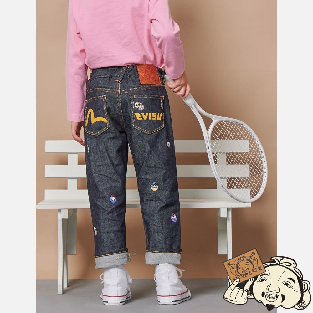 Kids Evisu ALLOVER POMPADOUR DARUMA REGULAR FIT DENIM JEANS Indigo | 740FPELAN