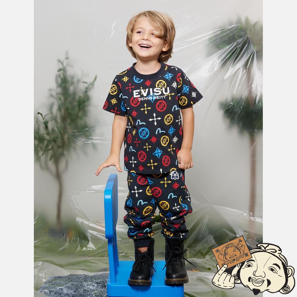 Kids Evisu ALLOVER SEAGULL AND KAMON PRINT SWEATPANTS Noir | 374UGMBZD