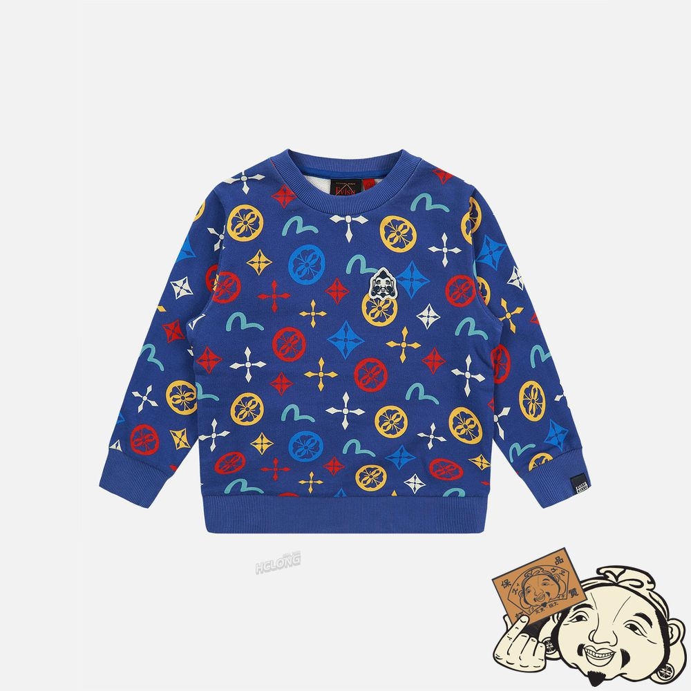 Kids Evisu ALLOVER SEAGULL AND KAMON PRINT SWEATSHIRT Bleu | 683UBPEOK