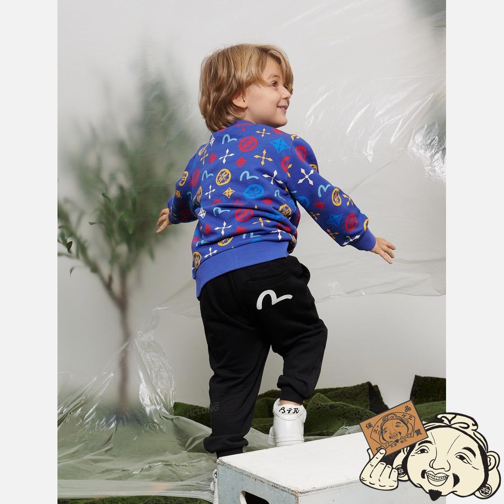 Kids Evisu ALLOVER SEAGULL AND KAMON PRINT SWEATSHIRT Bleu | 683UBPEOK