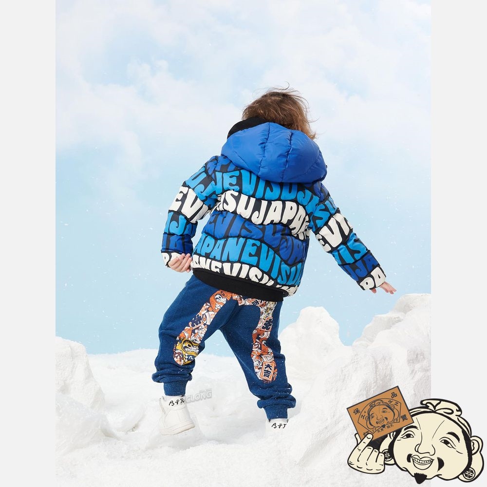 Kids Evisu ALLOVER WAVEY LOGO PRINT DOWN JACKET Bleu | 065YPLABJ