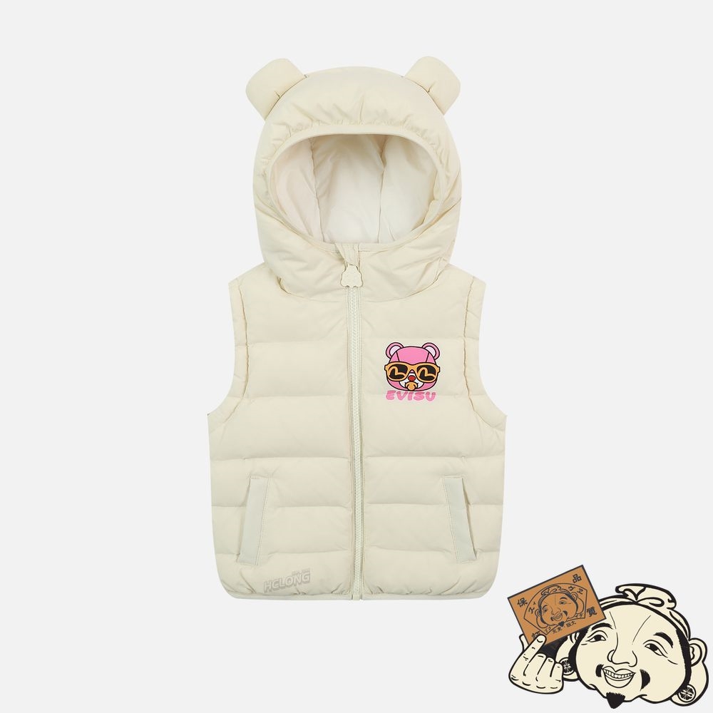 Kids Evisu BEAR AND SEAGULL PRINT DOWN VEST Blanche | 865TAKQLJ