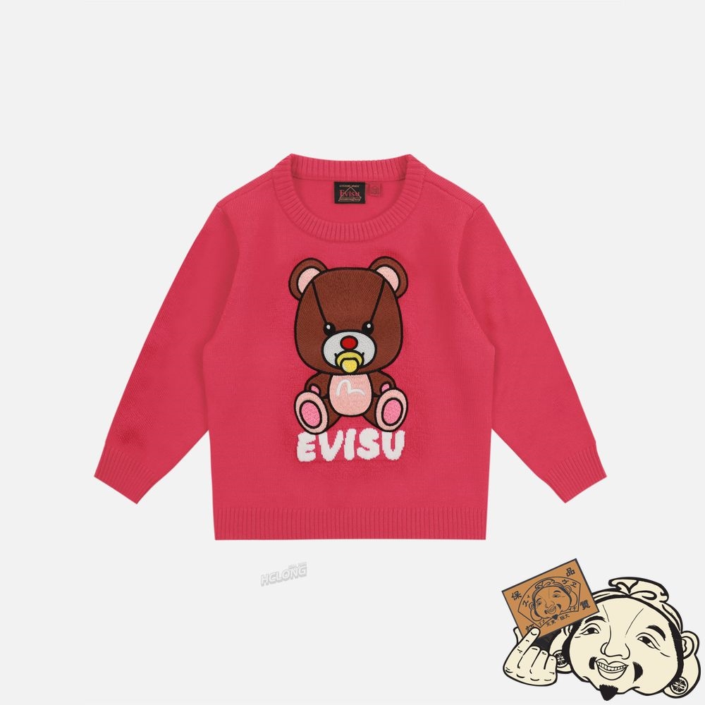 Kids Evisu BEAR APPLIQUÉ KNITTED SWEATER Rose | 547NLWUGV