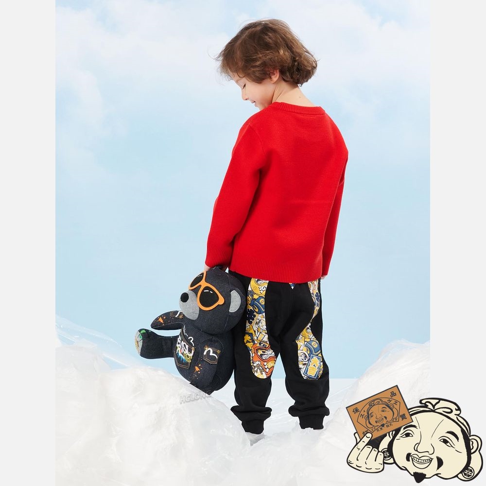 Kids Evisu BEAR APPLIQUÉ KNITTED SWEATER Rouge | 563BVKYCZ