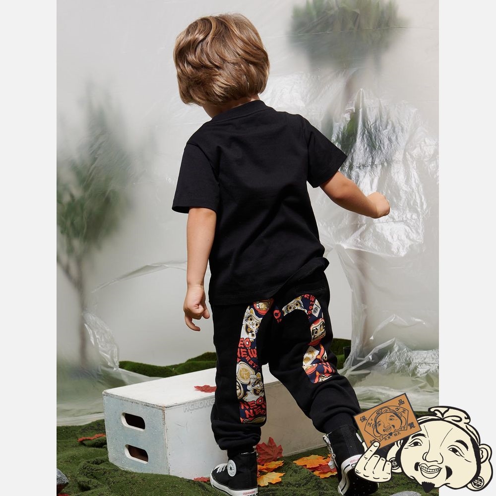 Kids Evisu DARUMA BUDDIES DAICOCK PRINT SWEATPANTS Noir | 416CLTXJD