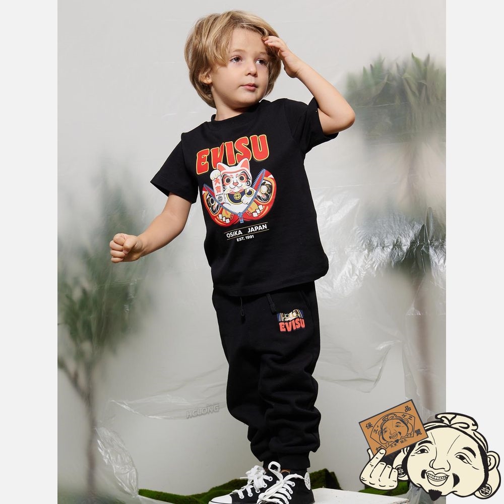 Kids Evisu DARUMA BUDDIES DAICOCK PRINT SWEATPANTS Noir | 416CLTXJD