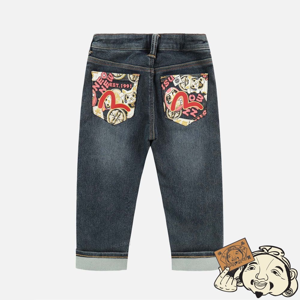 Kids Evisu DARUMA BUDDIES PRINT POCKET JEANS Indigo | 948NXYULK