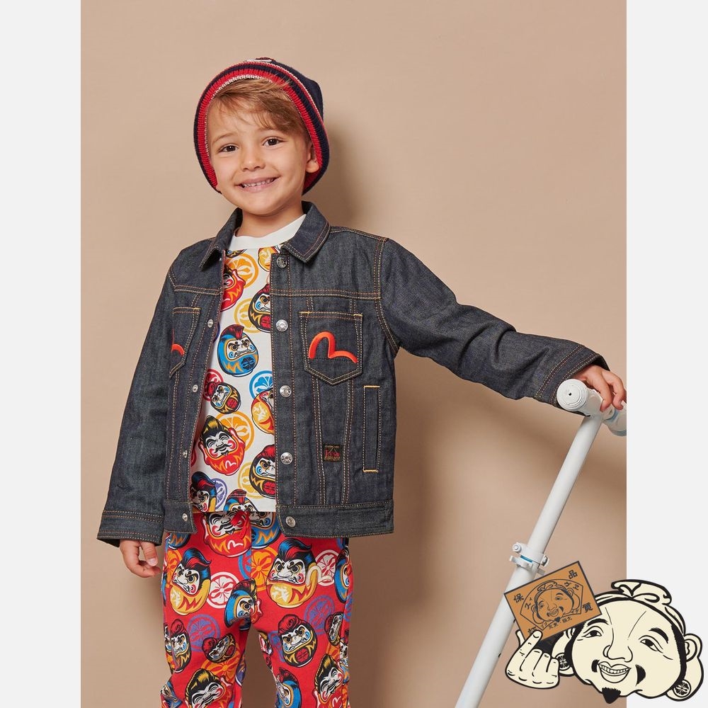 Kids Evisu DARUMA-PATTERN DAICOCK PRINT DENIM JACKET Indigo | 830JKERIC