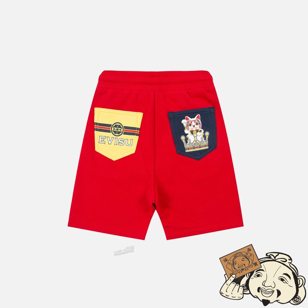 Kids Evisu FORTUNE CAT CROWN PRINT SWEAT SHORTS Rouge | 841VWCLON