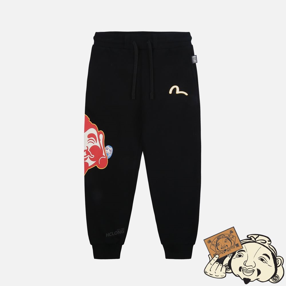 Kids Evisu GODHEAD AND DARUMA PRINT SWEATPANTS Noir | 647JHOIRG