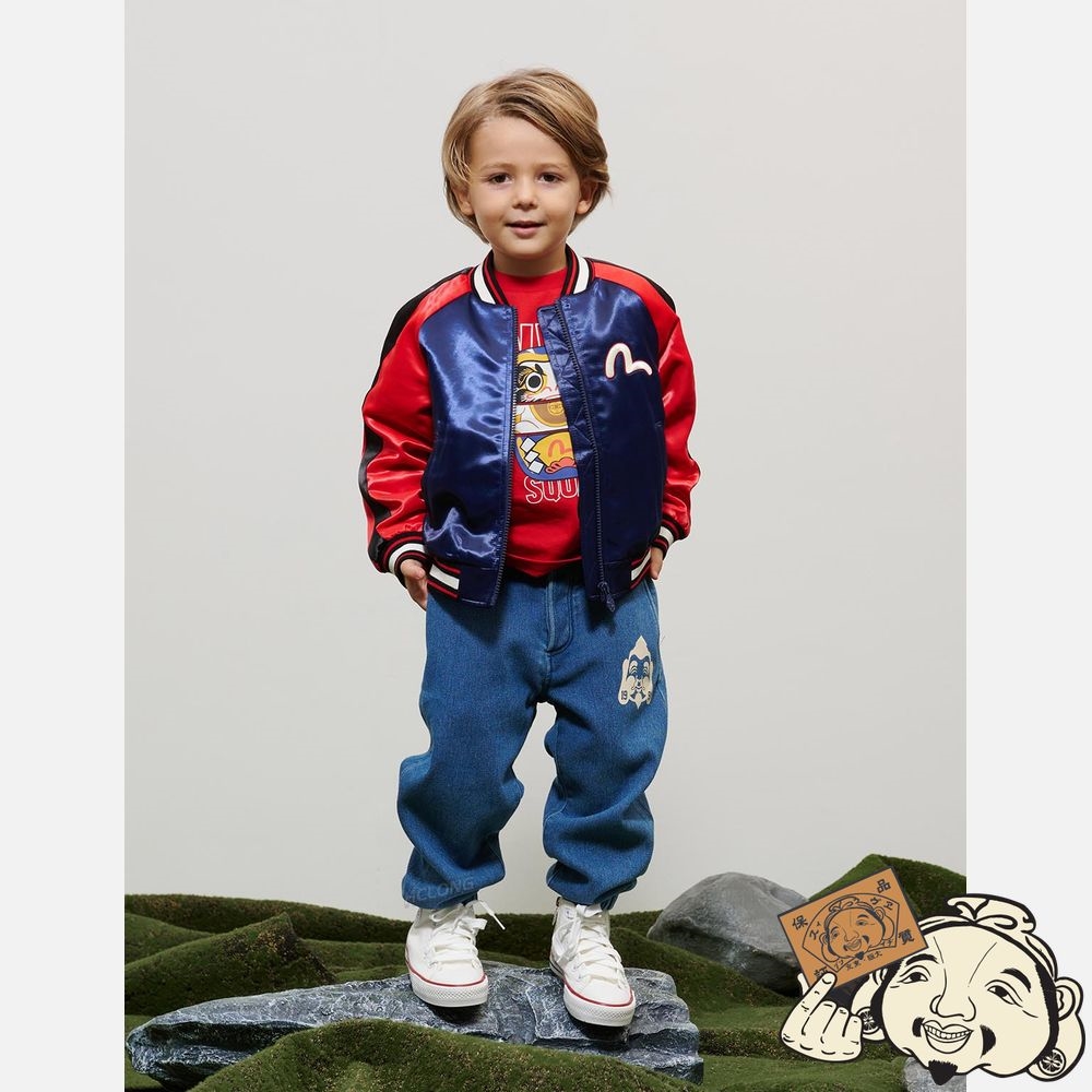 Kids Evisu GODHEAD AND KAMON PRINT BOMBER JACKET Bleu Marine | 627HVUKGZ