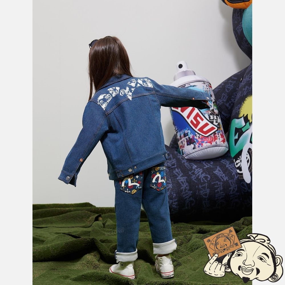 Kids Evisu GODHEAD DAICOCK PRINT DENIM JACKET Indigo | 190IGRLWX