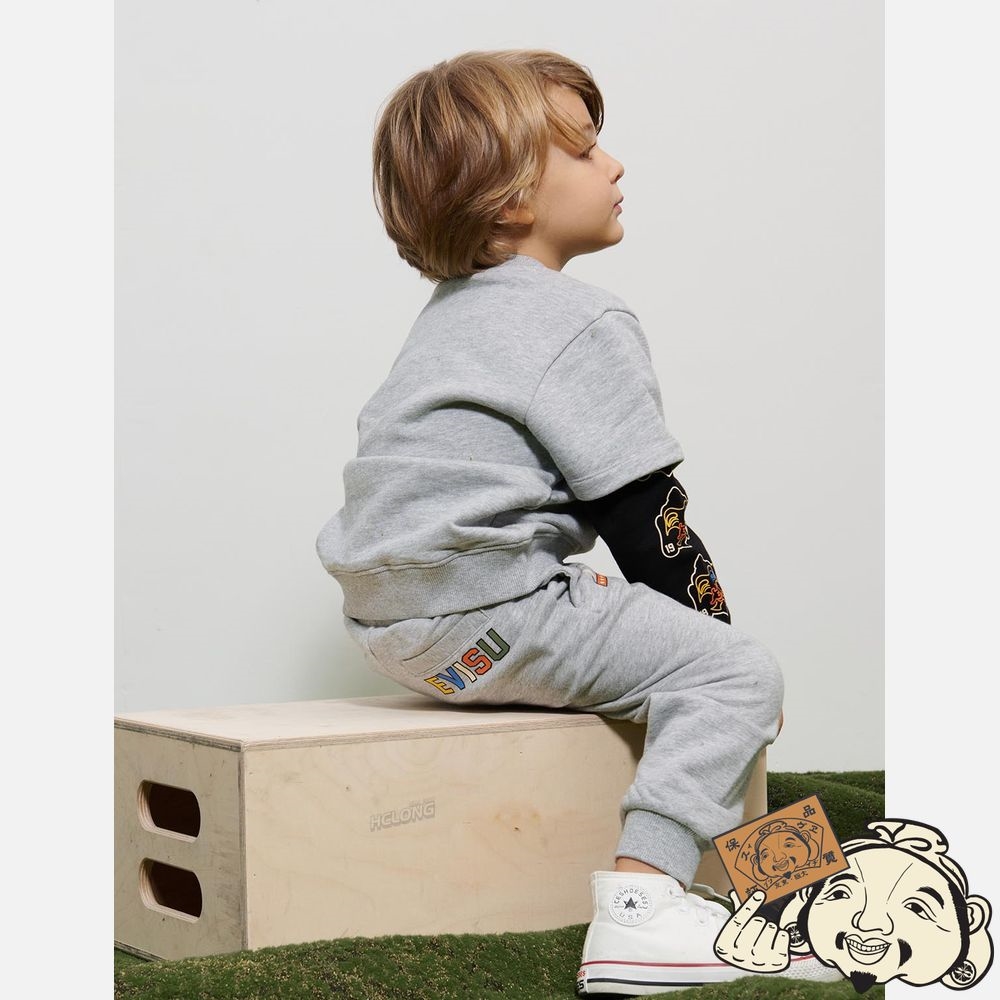 Kids Evisu LOGO AND GODHEAD PRINT 2-IN-1 SWEATSHIRT Grise | 128VZPYKX