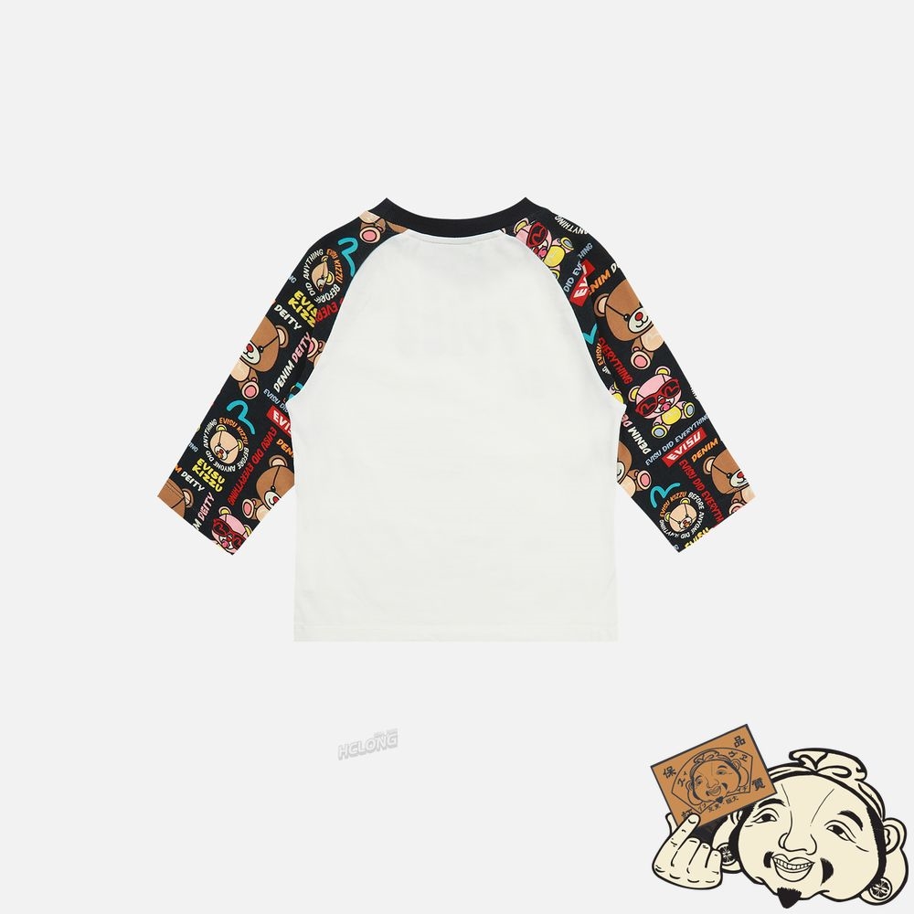 Kids Evisu Raglan T-shirt with Bear-pattern Sleeves Blanche | 457GBFYTO