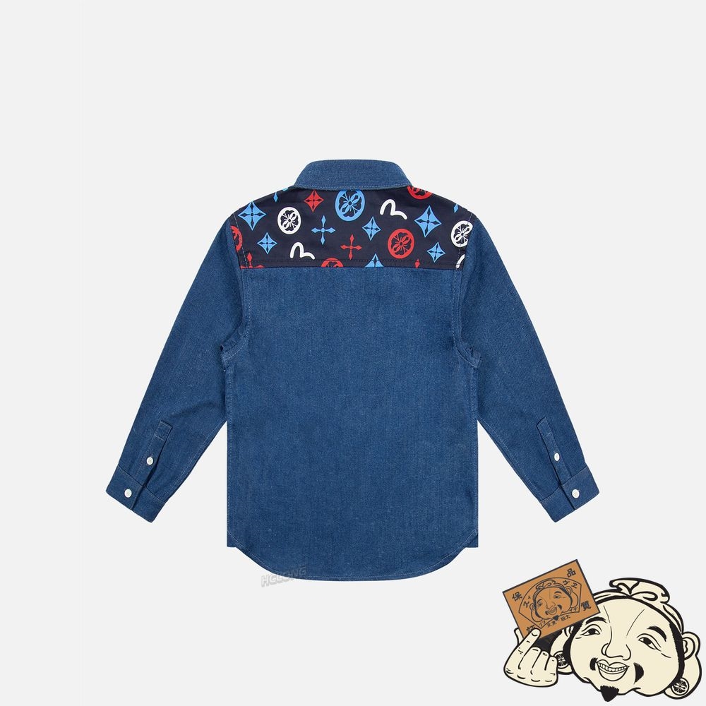 Kids Evisu SEAGULL AND KAMON PRINT DENIM SHIRT Indigo | 170QNLFIH