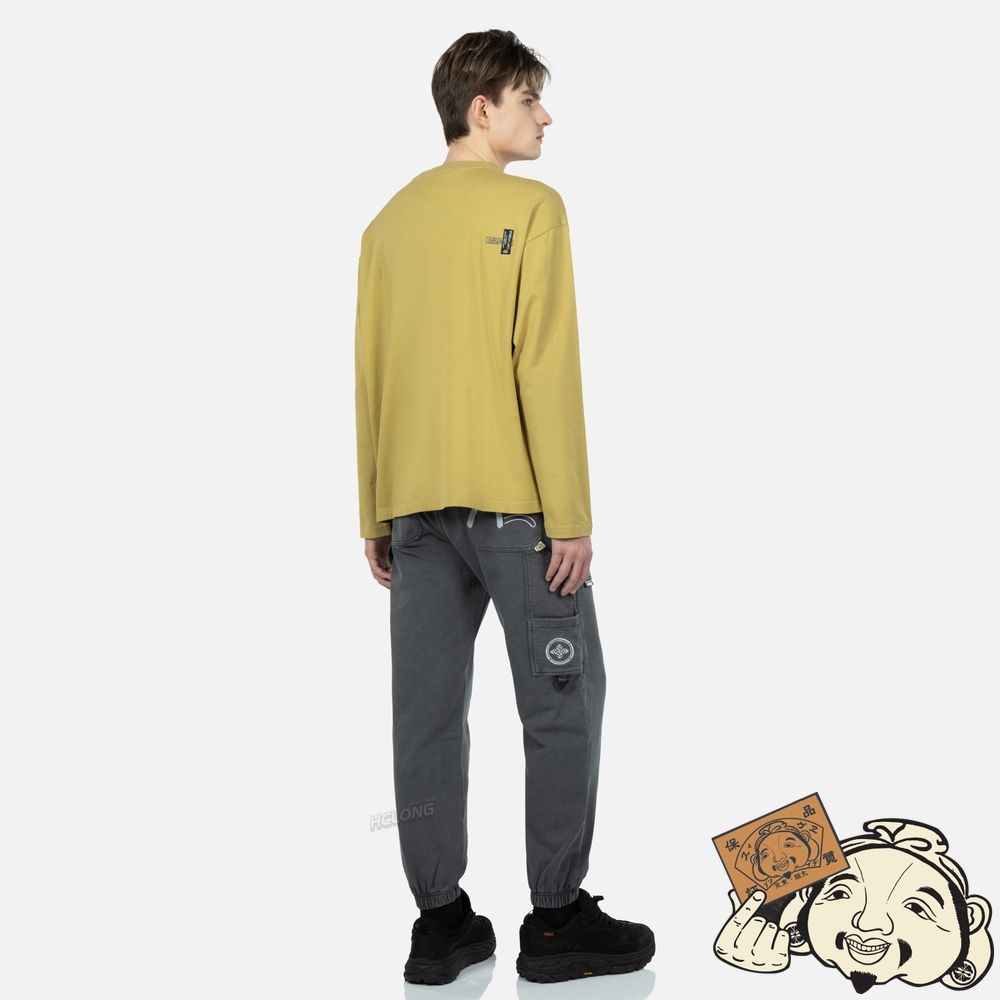 Men Evisu 3D POCKET LONG-SLEEVE T-SHIRT Kaki | 072SXTHGK