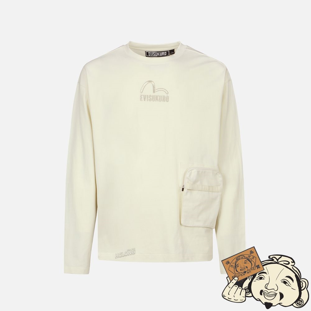 Men Evisu 3D POCKET LONG-SLEEVE T-SHIRT Blanche | 495GCZYVT