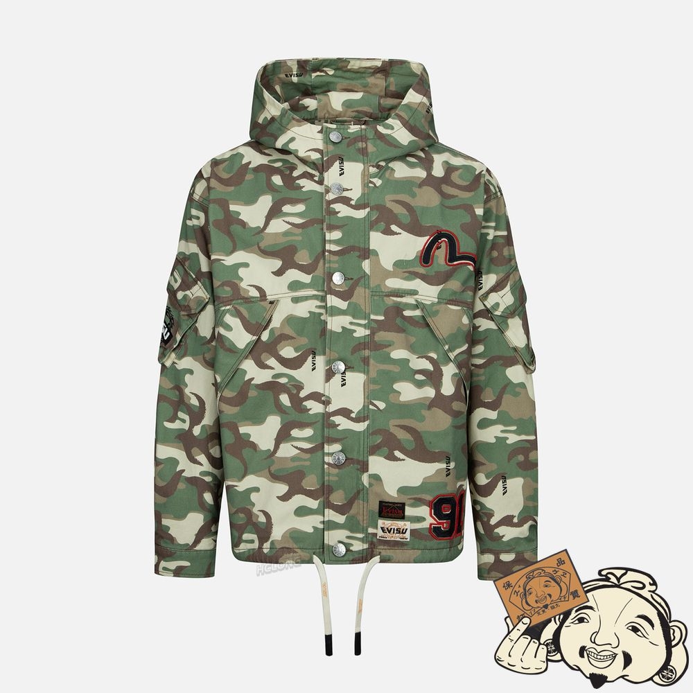 Men Evisu ALLOVER CAMOUFLAGE-PATTERN HOODED JACKET CAMOUFLAGE | 605TSXUPY