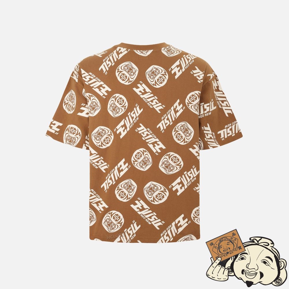 Men Evisu ALLOVER DARUMA AND LOGO PRINT T-SHIRT Kaki | 172GIDROK