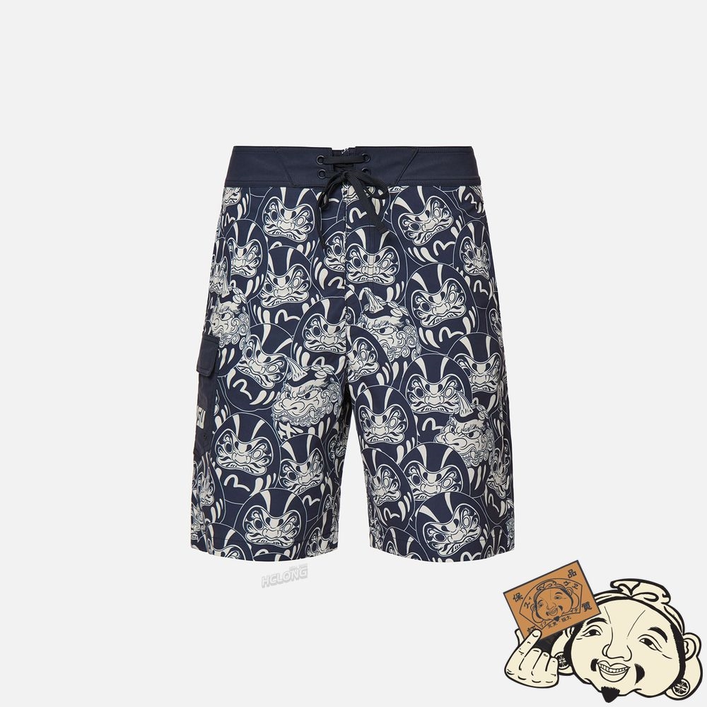 Men Evisu ALLOVER DARUMA BUDDIES PRINT BOARD SHORTS Bleu Marine | 426KEUIZS