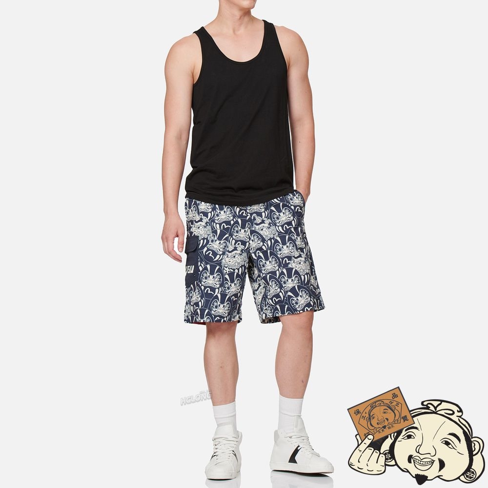 Men Evisu ALLOVER DARUMA BUDDIES PRINT BOARD SHORTS Bleu Marine | 426KEUIZS