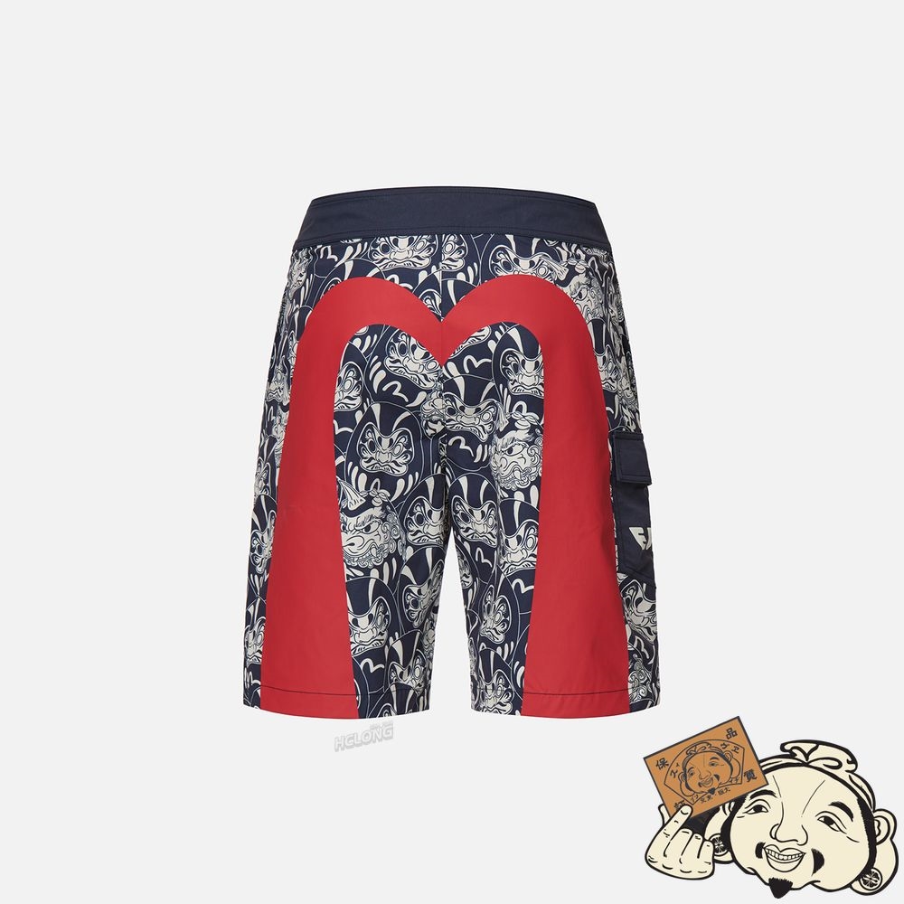 Men Evisu ALLOVER DARUMA BUDDIES PRINT BOARD SHORTS Bleu Marine | 426KEUIZS