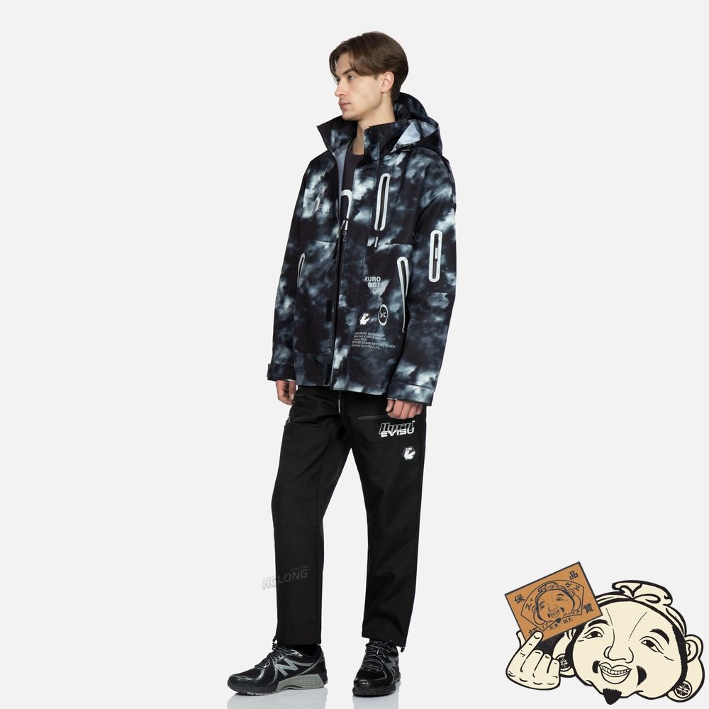 Men Evisu ALLOVER DIGITAL PRINT HOODED WINDBREAKER Noir | 846MYQLOS