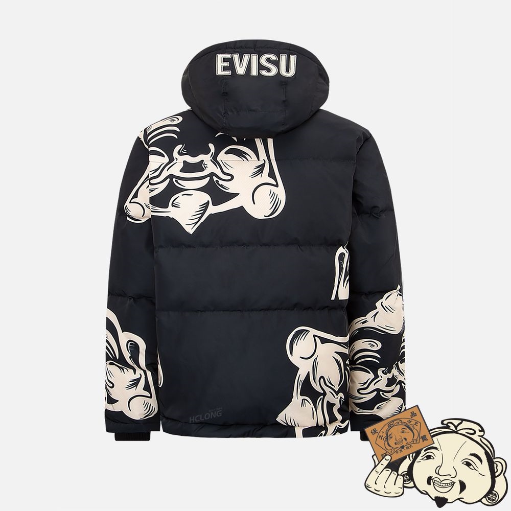 Men Evisu ALLOVER GODHEAD PRINT DOWN JACKET Noir | 569NWBSEC