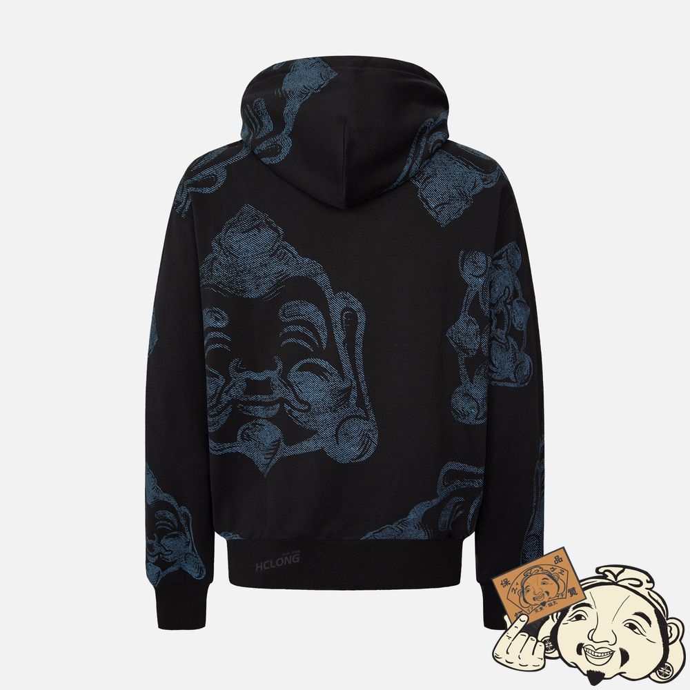 Men Evisu ALLOVER GODHEAD PRINT ZIP-UP HOODIE Noir | 980UDAECF