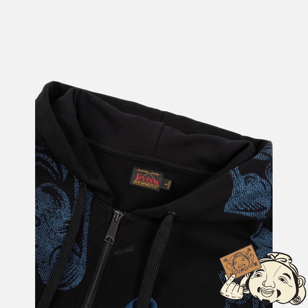 Men Evisu ALLOVER GODHEAD PRINT ZIP-UP HOODIE Noir | 980UDAECF