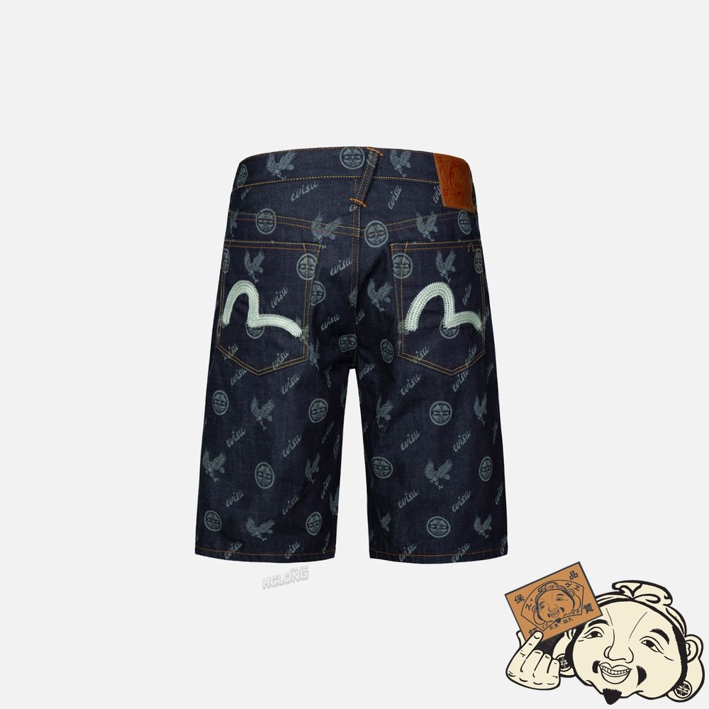 Men Evisu ALLOVER KAMON AND EAGLE PRINT DENIM SHORTS Indigo | 532FACTSG