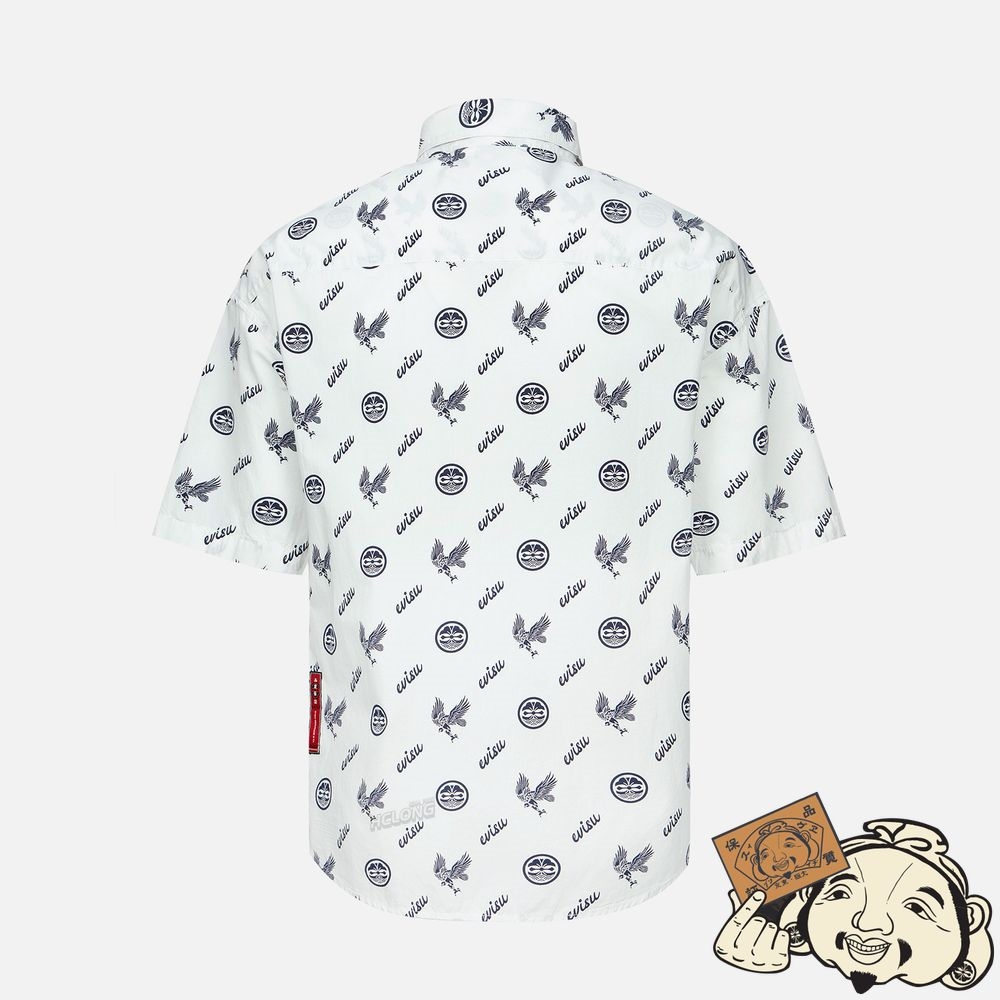 Men Evisu ALLOVER KAMON AND EAGLE PRINT SHIRT Blanche | 803MGQIHF