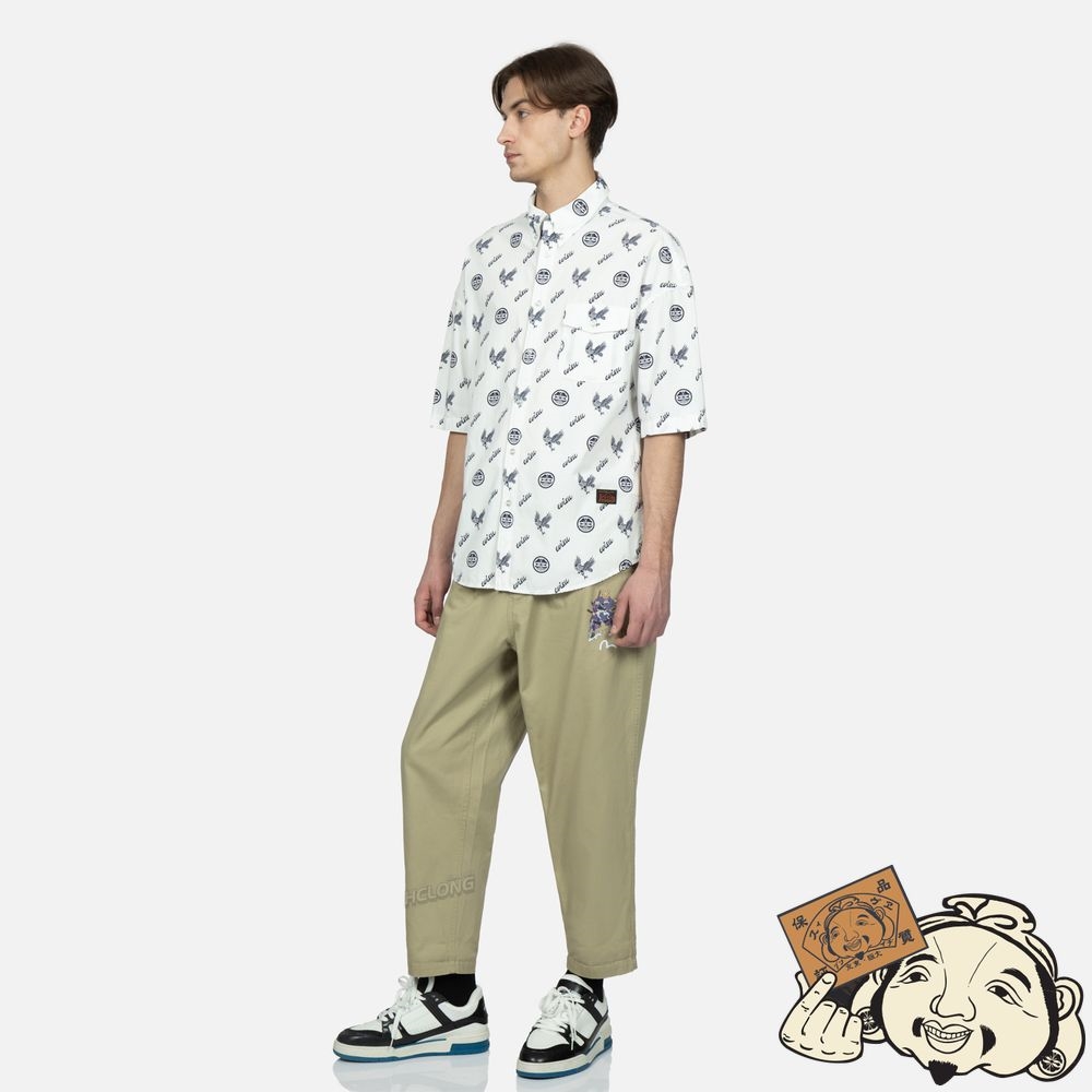 Men Evisu ALLOVER KAMON AND EAGLE PRINT SHIRT Blanche | 803MGQIHF