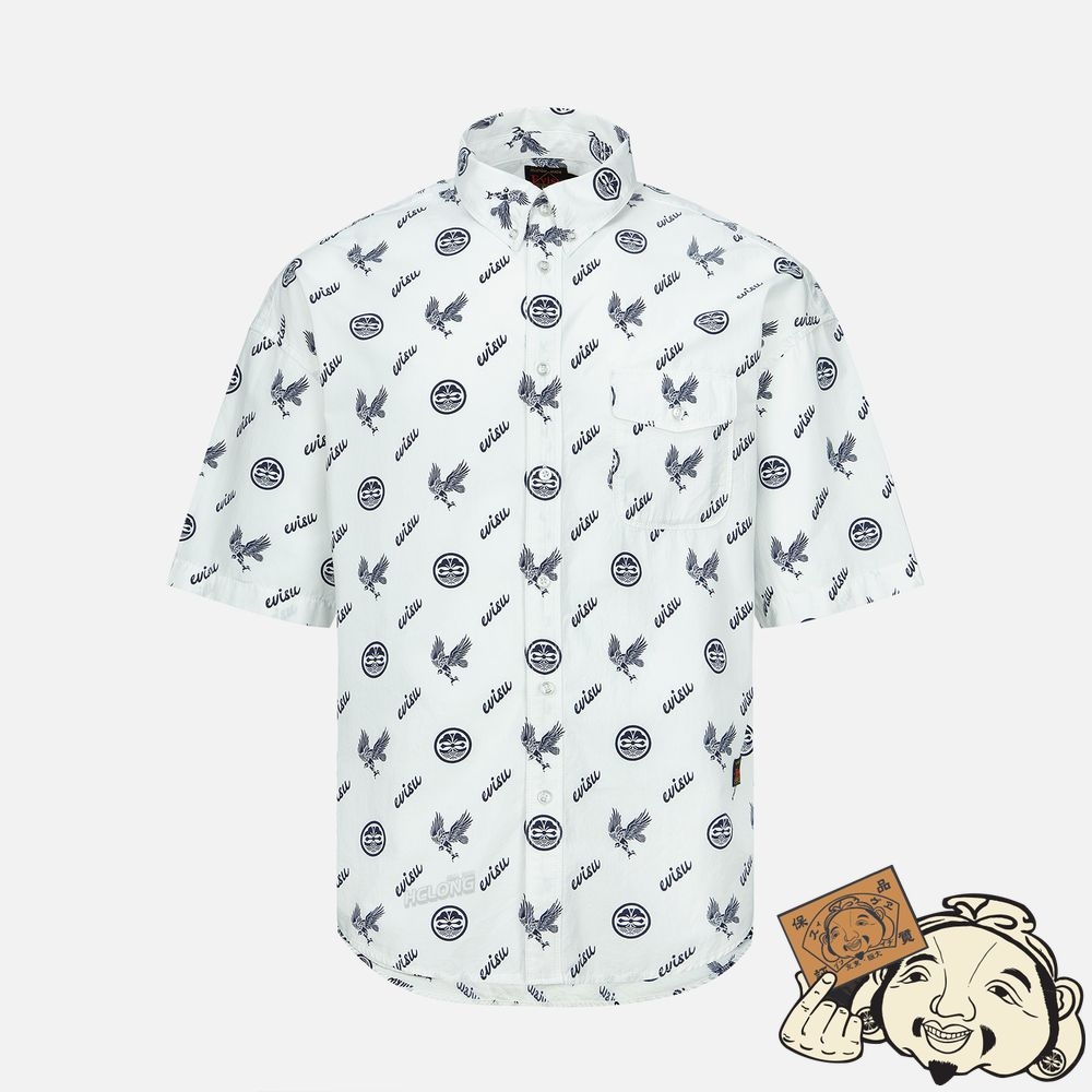 Men Evisu ALLOVER KAMON AND EAGLE PRINT SHIRT Blanche | 803MGQIHF