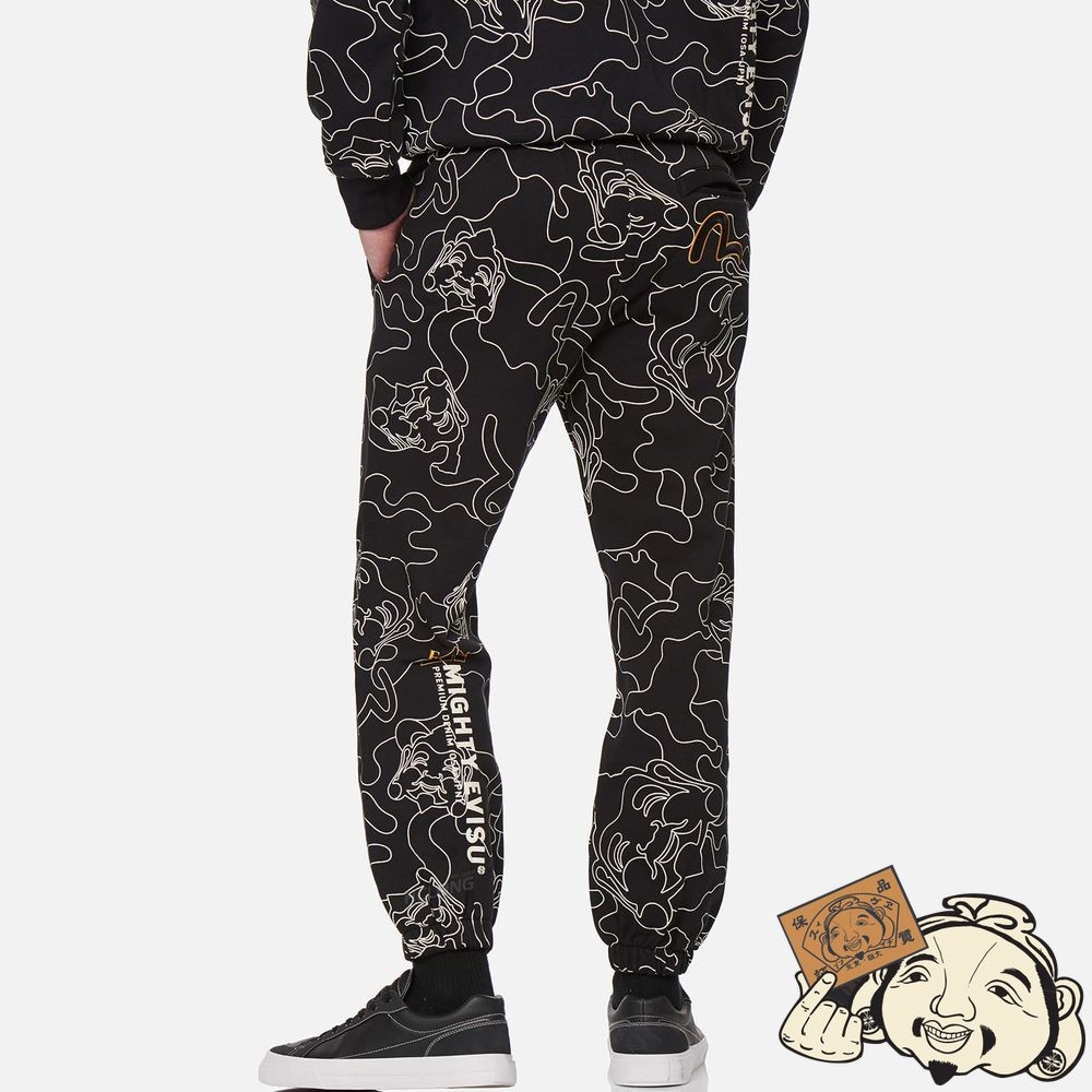 Men Evisu ALLOVER LINEAR CAMOUFLAGE PRINT SWEATPANTS Noir | 309RCMXBL