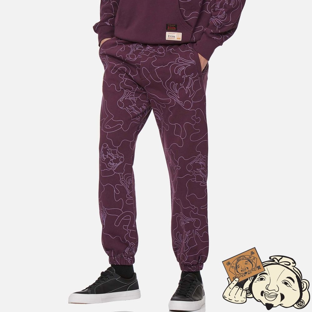 Men Evisu ALLOVER LINEAR CAMOUFLAGE PRINT SWEATPANTS Violette | 806TXUOCL