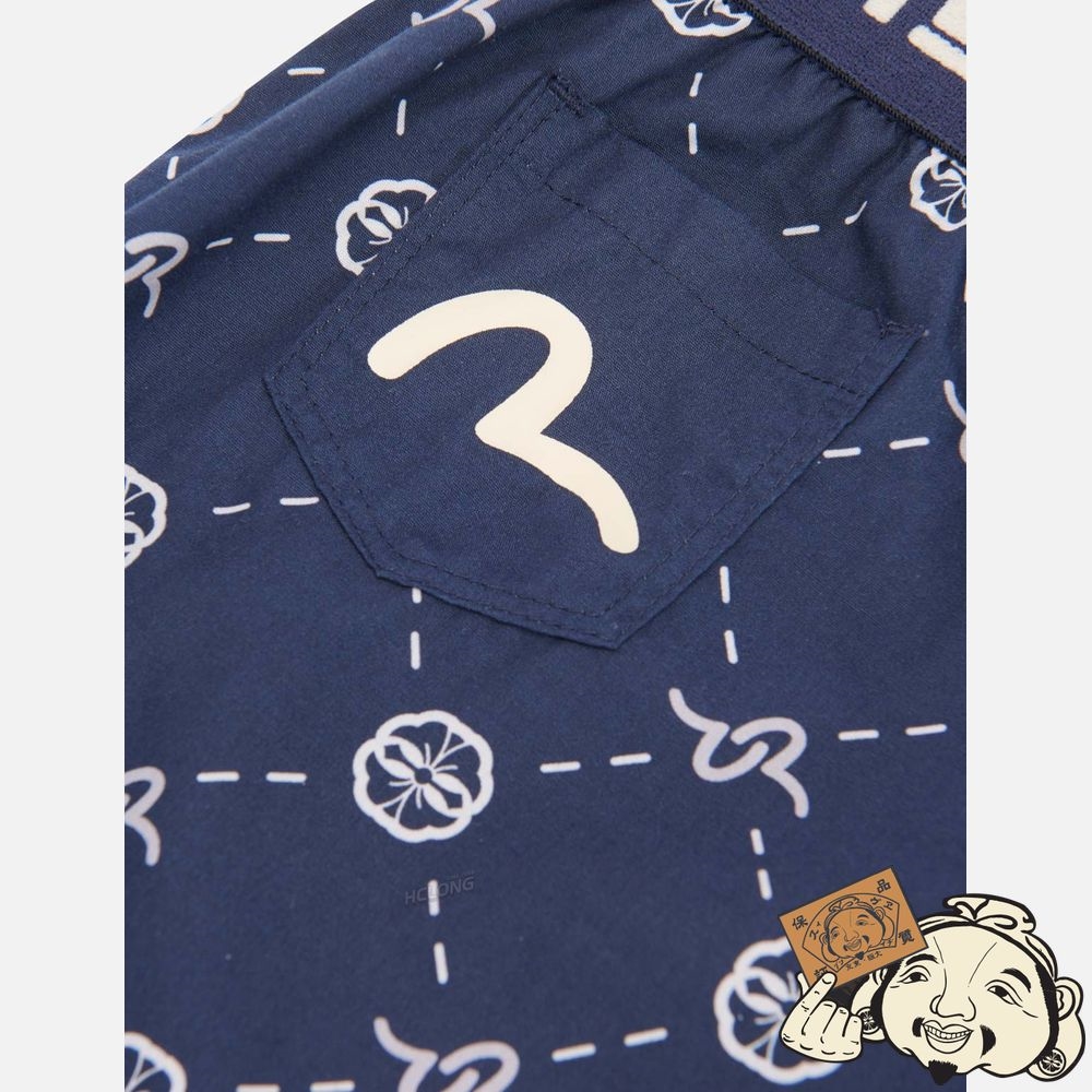 Men Evisu ALLOVER MONOGRAM PRINT BOXER SHORTS Bleu Marine | 587ZJNSTB