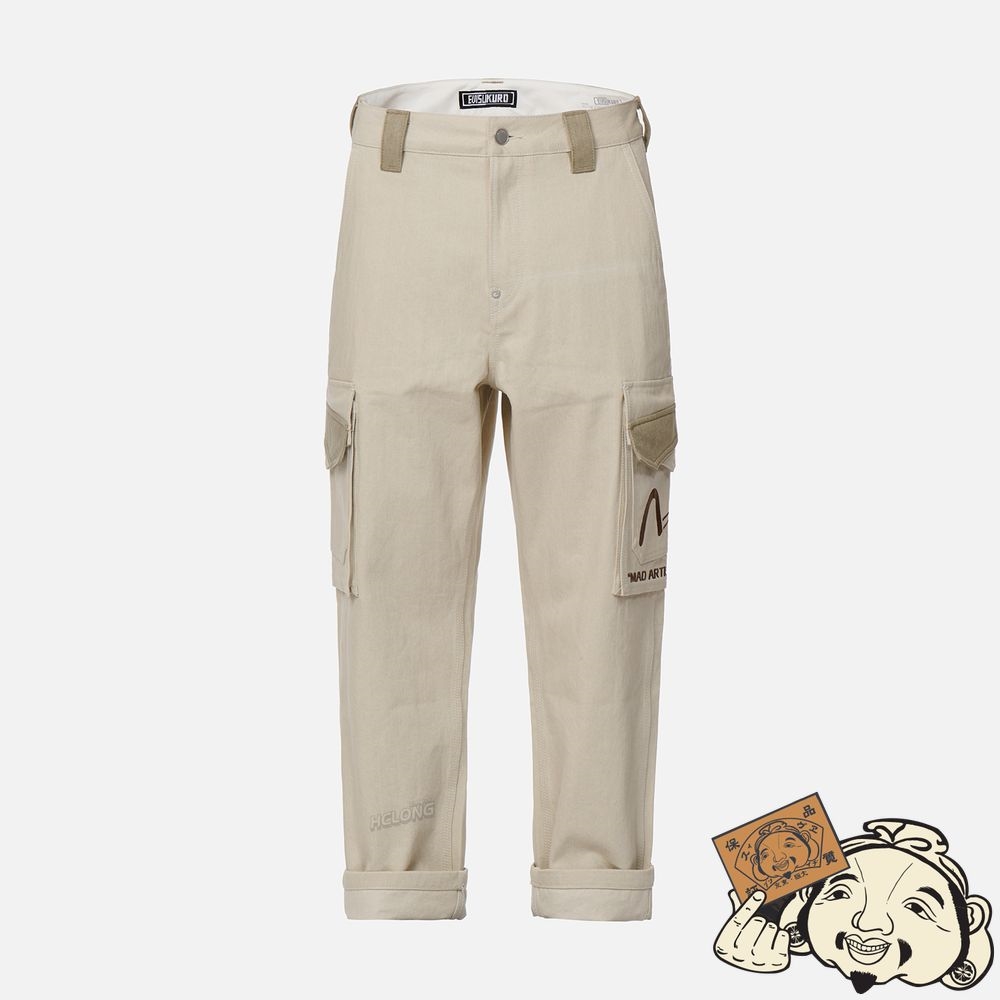 Men Evisu BRANDING EMBROIDERY STRAIGHT-FIT CARGO PANTS Blanche | 615BPTZLG