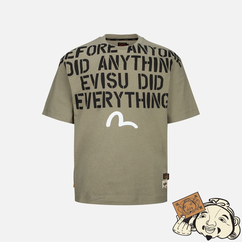 Men Evisu BRAND MOTTO AND SEAGULL PRINT T-SHIRT Vert | 372TUKRQP