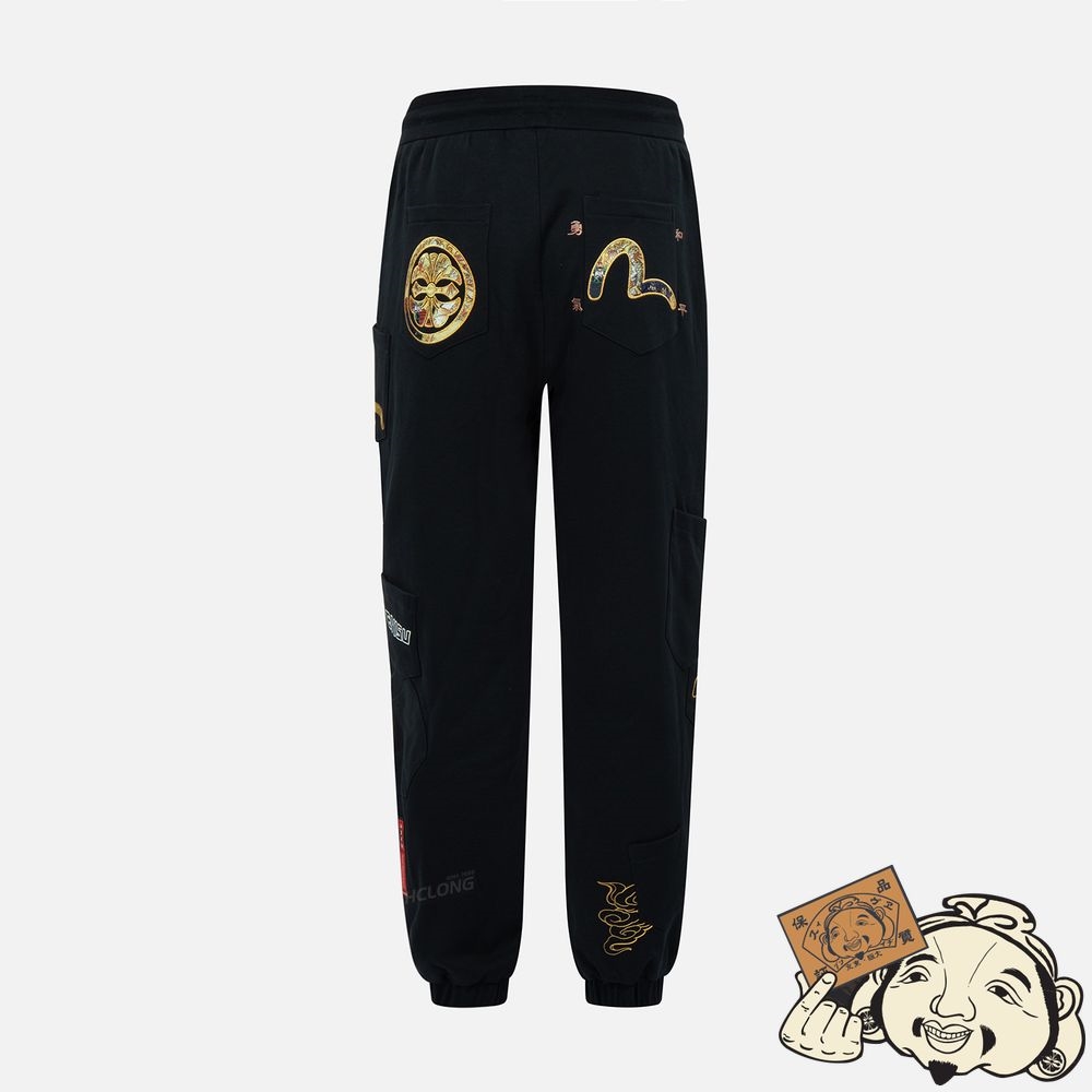 Men Evisu BROCADE APPLIQUÉ MULTI-POCKET SWEATPANTS Noir | 270CBVJLE