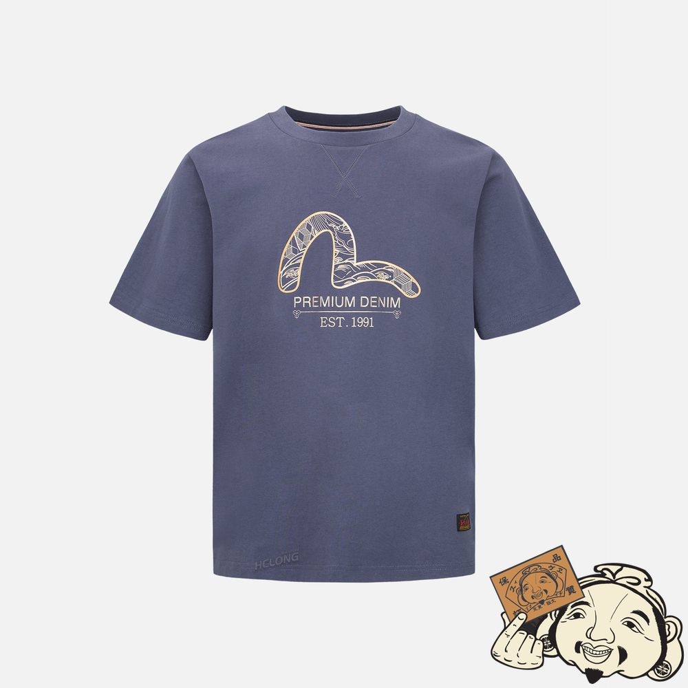 Men Evisu BROCADE-PATTERN SEAGULL FOIL-PRINT T-SHIRT Violette | 145OSFQEA