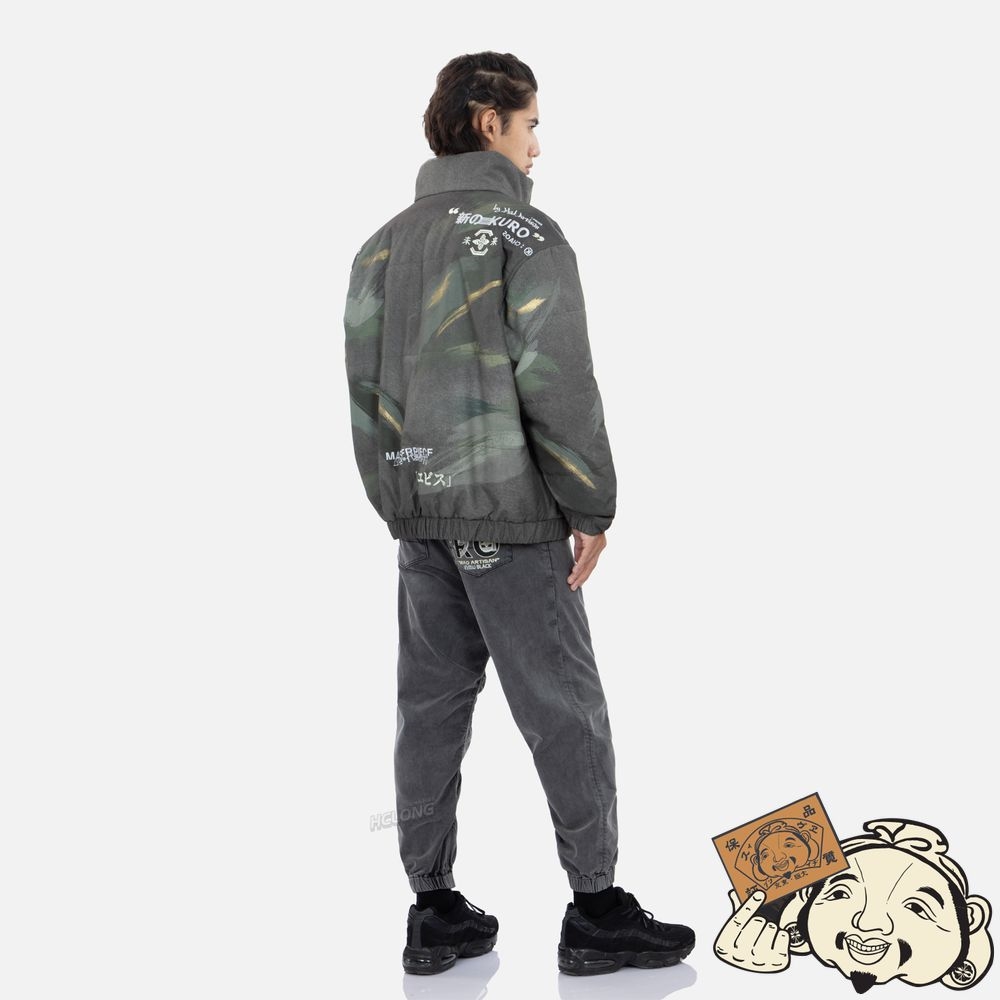 Men Evisu BRUSH CAMOUFLAGE PRINT PADDED JACKET CHARCOAL | 968QGWMTX