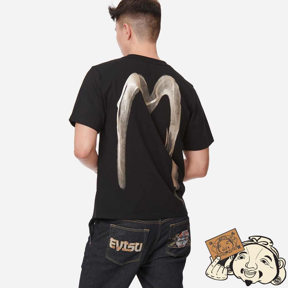 Men Evisu CALLIGRAPHY DAICOCK FOIL-PRINT T-SHIRT Noir | 380UFIKVW