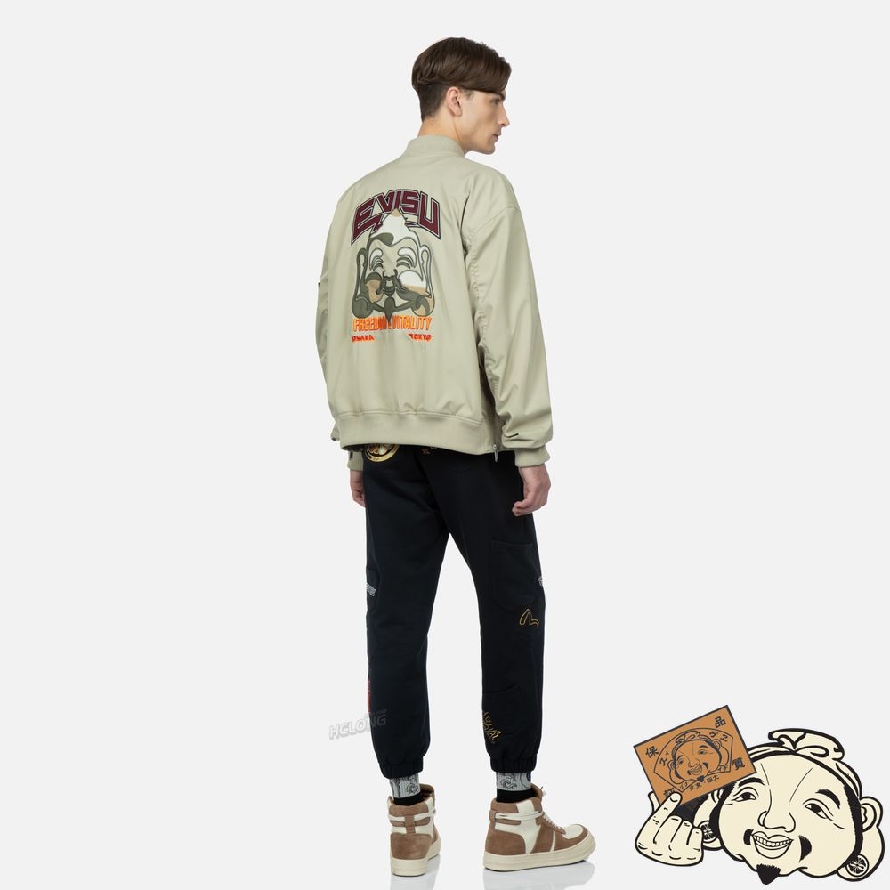 Men Evisu CAMOUFLAGE GODHEAD APPLIQUÉ MA-1 JACKET Beige | 568BNAICJ