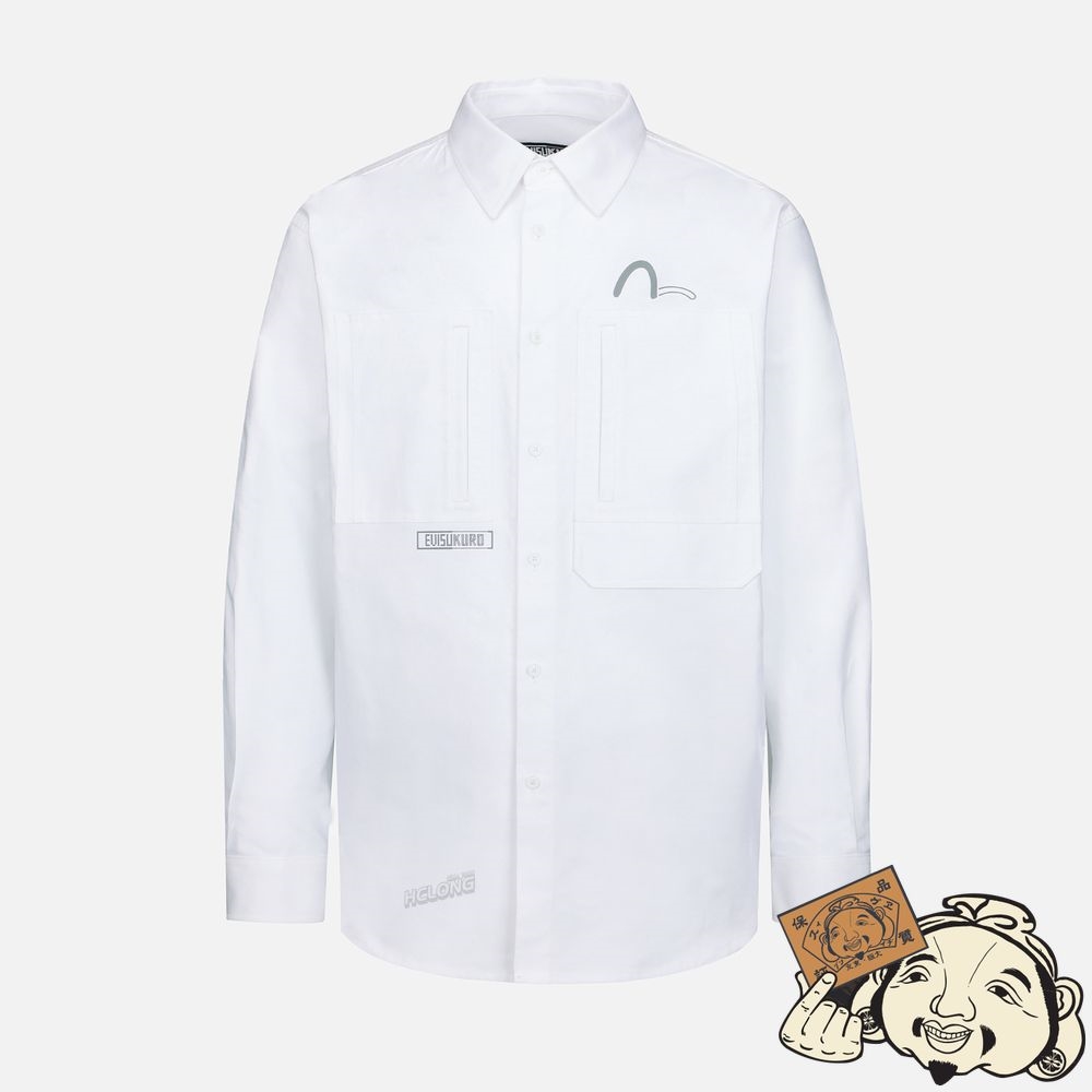 Men Evisu CARGO CHEST POCKETS SHIRT Blanche | 925KOSMVP