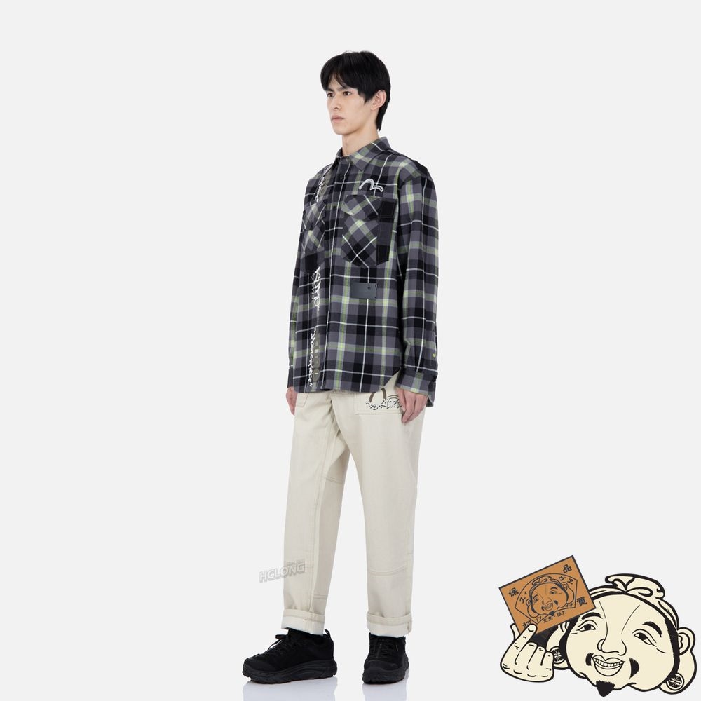 Men Evisu CONTRAST POCKETS PLAID FLANNEL SHIRT CHECK | 725ITCROM