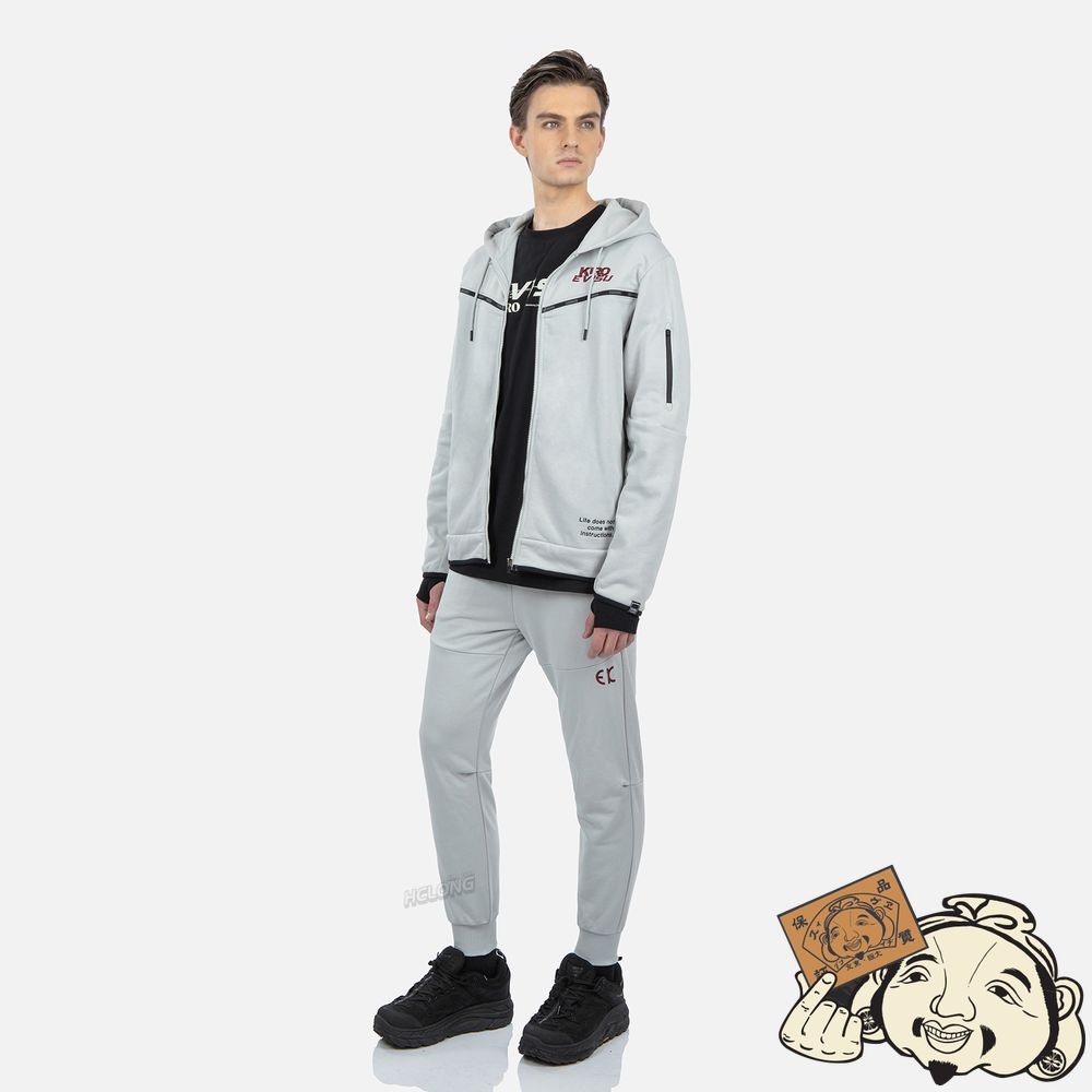 Men Evisu Contrast Taping Reversible Zip Hoodie Grise | 479VXRDSI