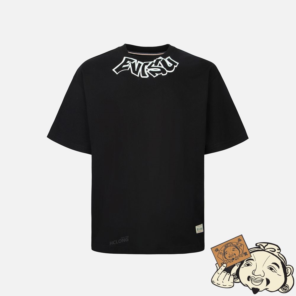 Men Evisu DARUMA AND SLOGAN DAICOCK PRINT T-SHIRT Noir | 359HESYFX