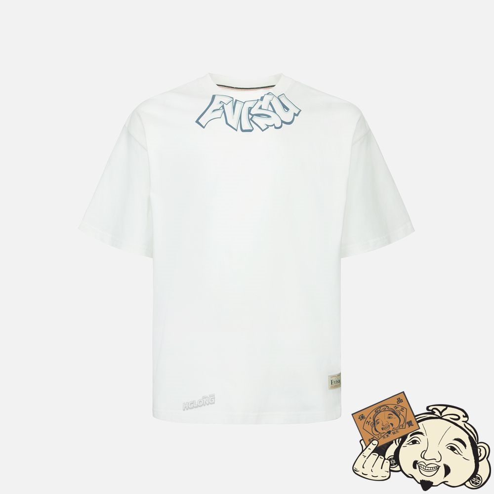 Men Evisu DARUMA AND SLOGAN DAICOCK PRINT T-SHIRT Blanche | 380NZOFUX