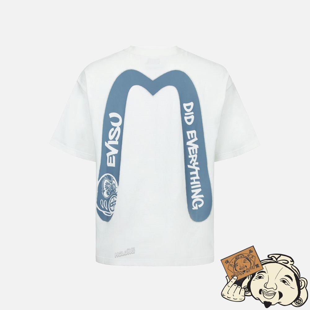 Men Evisu DARUMA AND SLOGAN DAICOCK PRINT T-SHIRT Blanche | 380NZOFUX